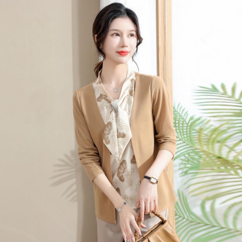Fashion Medium and Old Women's Clothing Temperament Long-sleeved Bottoming Shirt Female Mother Spring and Autumn Clothing New Fake Two-piece Top