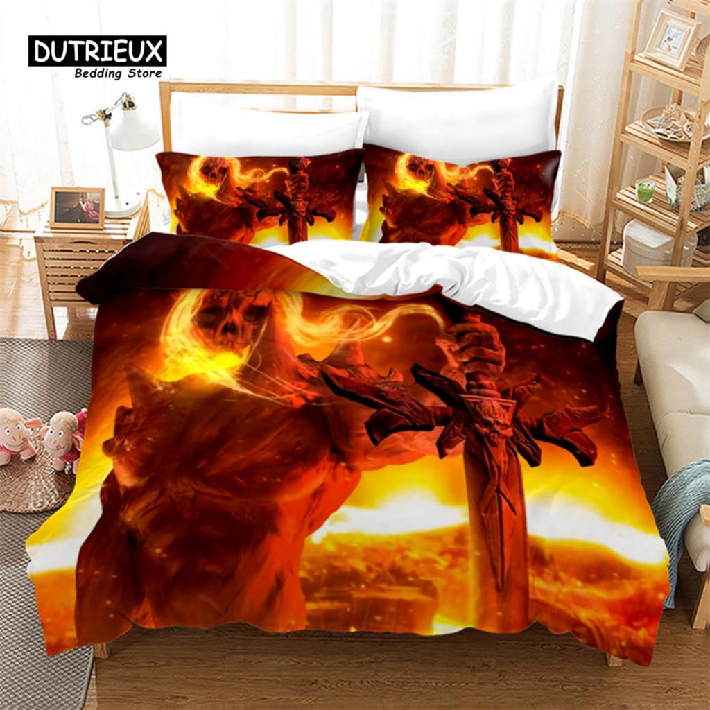 Skull Duvet Cover Microfiber Horror Theme Bedding Set Grunge Scary Skulls Sketchy Graveyard Death Evil Face Full Comforter Cover