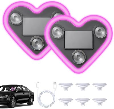2 Stück Auto LED Umgebungslicht - Solarbetriebenes Herzförmiges LED Neonlicht, Solarbetriebenes Herzförmiges Atmosphärenlicht mit 3 Modi, IP65 Wasserdicht