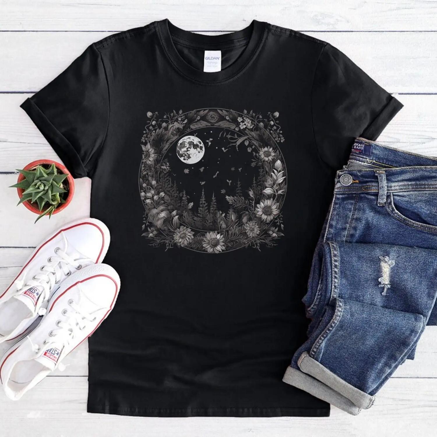 Wildflowers Moon T Shirt Wildflower Vintage Botanical Cottagecore For Mom Wife S чёрный
