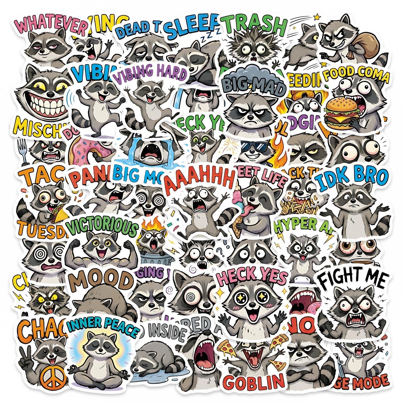 Funny Emoji Raccoon Stickers 50 Non-Repeating Fun Personalized Decorative Stickers Hand Account Materials Waterproof Stickers