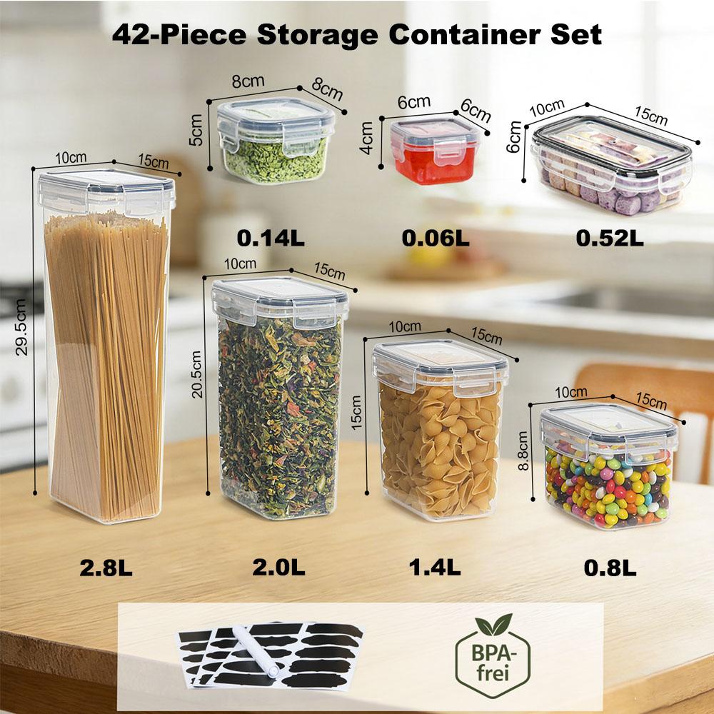 Bpa-Free 42 Pcs Set Airtight Food Storage Containers Stackable Clear Plastic Canisters for Flour Sugar Kitchen Pantry Meal Prep