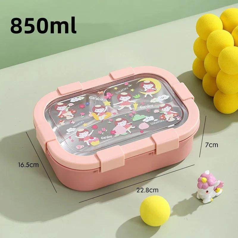 850 мл Портативный Ланч-бокс Детский Бенто-бокс с Вилкой Ложкой Микроволновая Печь Герметичный Контейнер для Еды из Нержавеющей Стали для Детей в Школу 2980₽