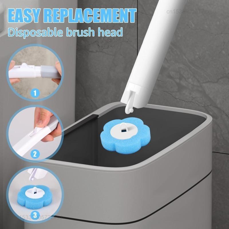 18-36 Pezzi Spazzolone WC Monouso con Manico Esteso Porta Spazzolone WC da Bagno Kit di Pulizia Testa di Ricambio Pulizia Profonda a 360°