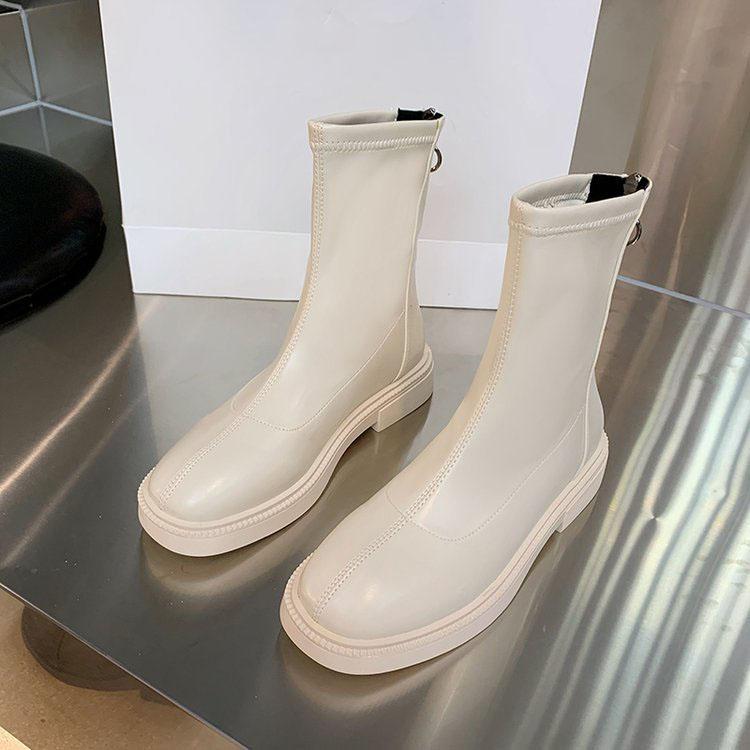 Fashion 2024 Autumn Women Ankle Boots Platform Shoes Waterproof Pu Leather Booties Woman Flat Round Toe White Short Boots Botas De Mujer