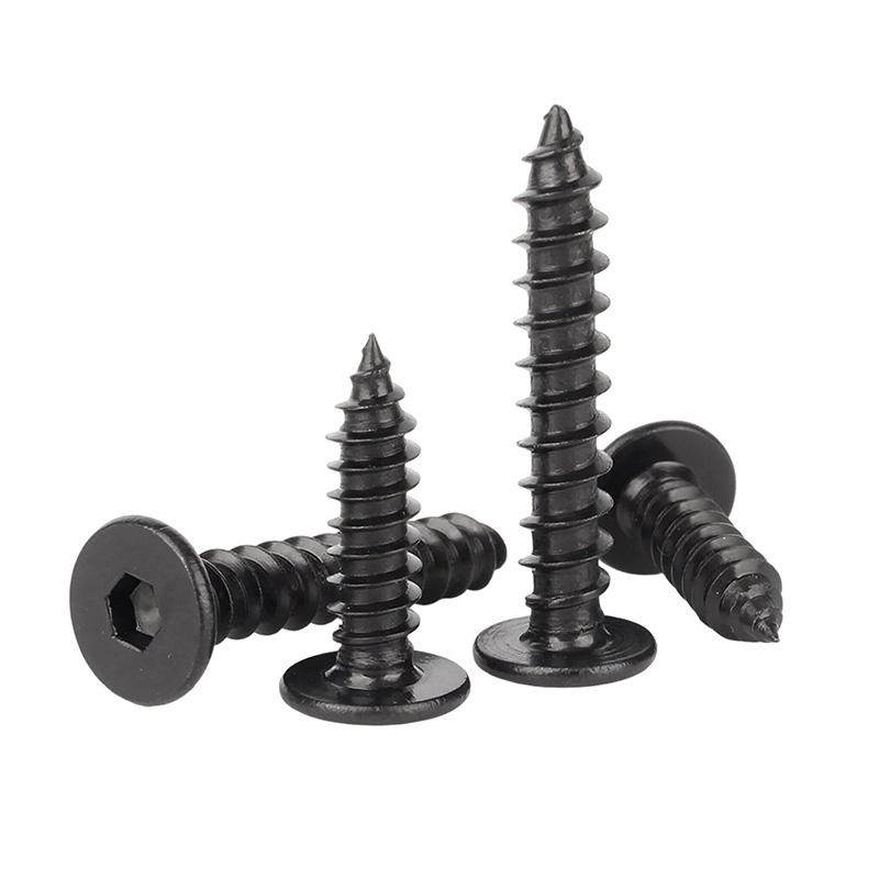 Allen Head Screw M5 M6 M8 Black 304 Stainless Steel Super Ultra-Thin Hex Socket Flat Head Self-Tapping Wood Screws L:10-80mm