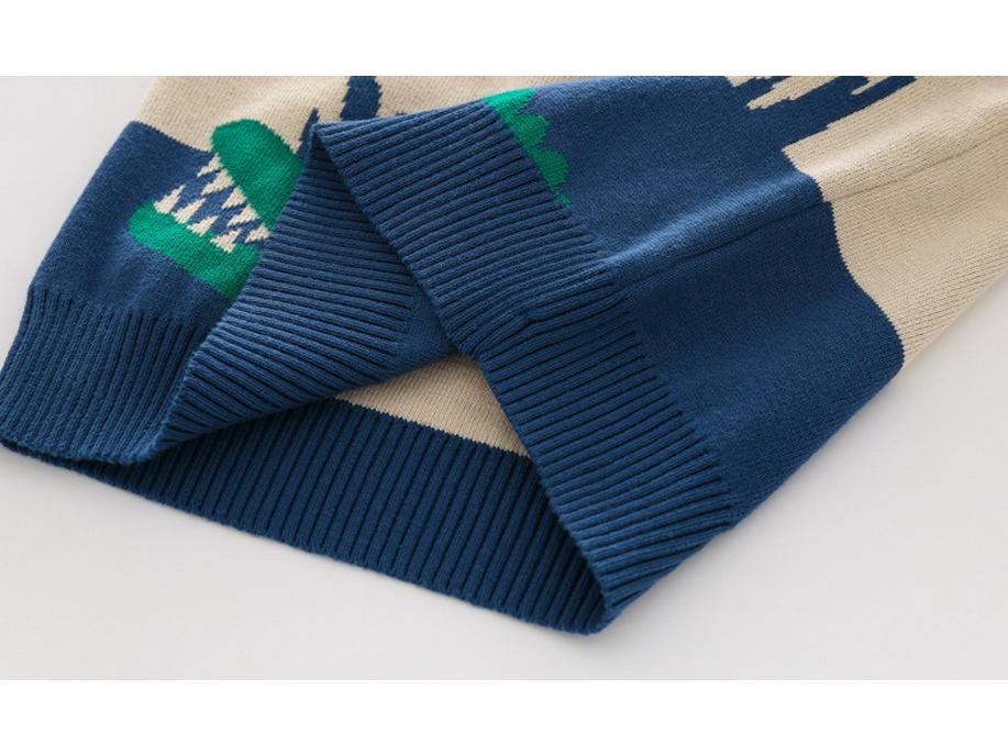 Tengyun Pigeon Kids' Double-Layer Sweater - European & American Style, Boys' Abstract Cartoon Jacquard, Autumn 2025 Collection.