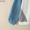ZANZEA Women Casual Round Neck Long Sleeve Patchwork Pullover Thin Sweatshirt