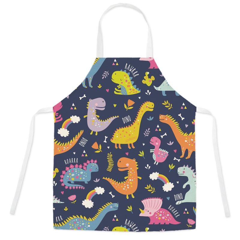 unframed Cartoon Dinosaur Cute Apron For Children Kitchen Cooking Linen Soft Fabric Adults Children Bib Apron