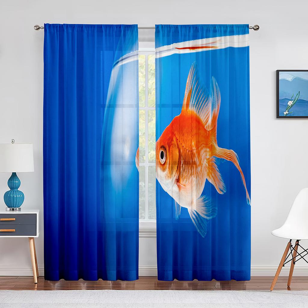 Pond Goldfish Flowers Leaves Colorful Sheer Curtain for Living Room Bedroom Voile Drape Kitchen Window Tulle Curtains Home Decor