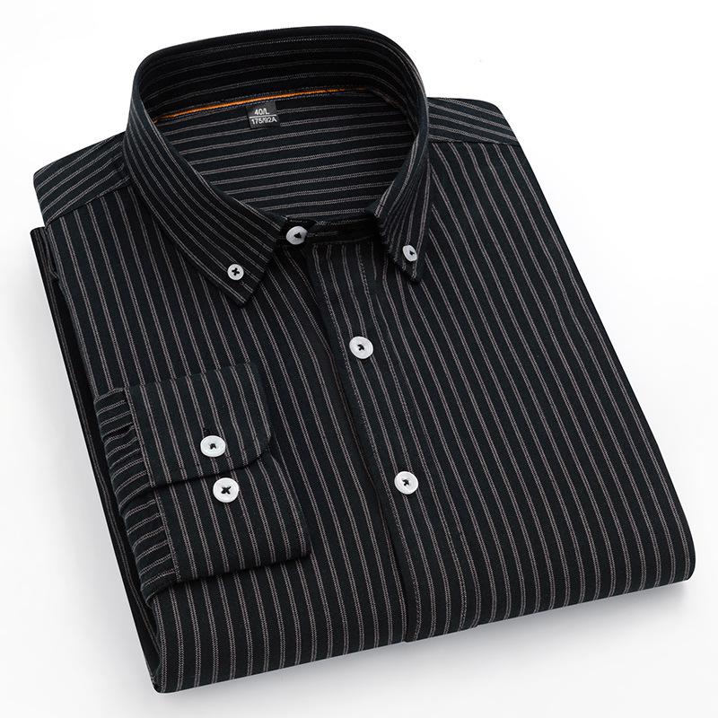 Autumn/Winter Men's Striped Cotton Oxford Shirt - Casual, Breathable, Long Sleeve, Wrinkle-Resistant.