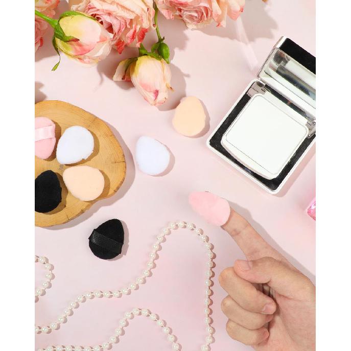 8 PCS Mini Powder Puff, Velour Finger Setting Powder Puffs for Face, Small Drop-Shaped Makeup Sponge (Black+White+Nude+Pink)