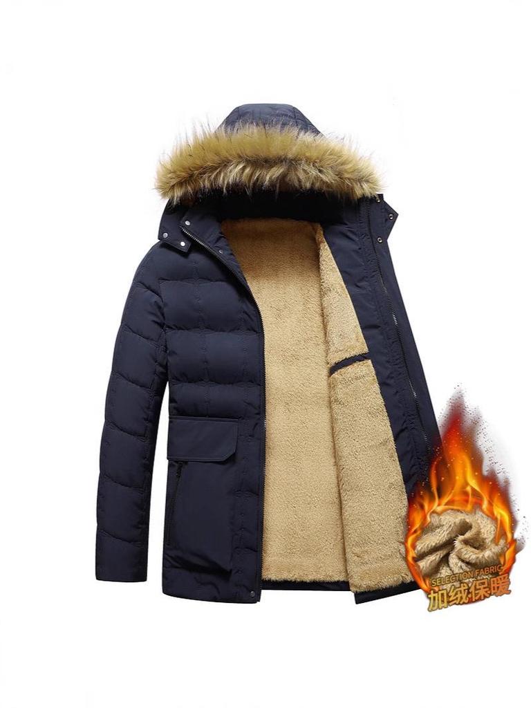 Men's Plus Size Hooded Winter Cotton Jacket - Casual and Versatile Dad Style Outerwear
