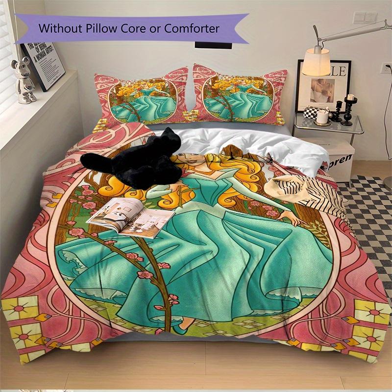 3pcs Disney Princess Aurora Design Bedding Set - 1 Soft Quilt Cover + 2 Pillowcases, Machine Washable - Suitable for All Seasons, Perfect Gift fo