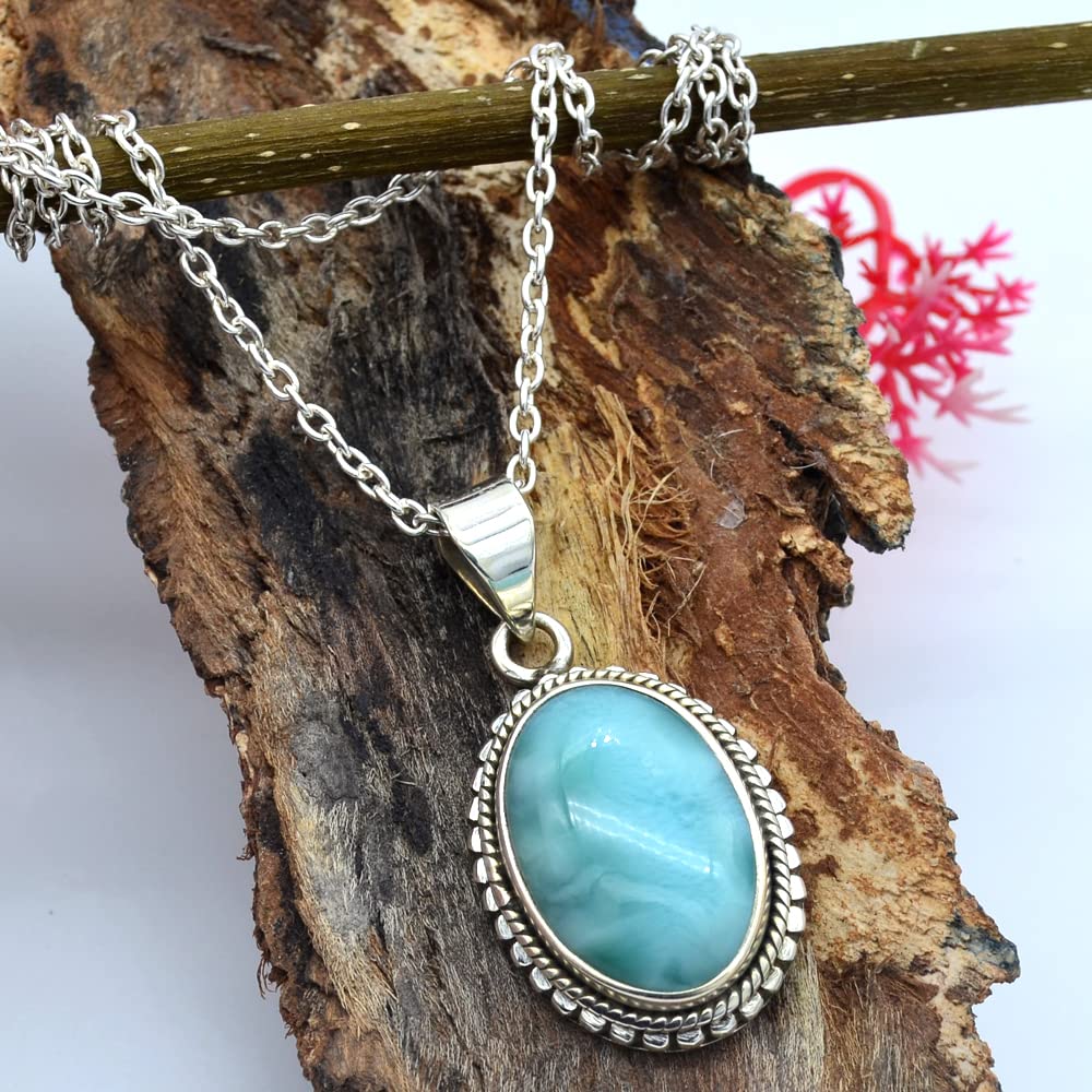 Larimar necklace, Solid 925 silver Necklace, Sterling Silver, Handmade Jewelry, Silver Chain, Boho Necklace, Bridesmaid Gift