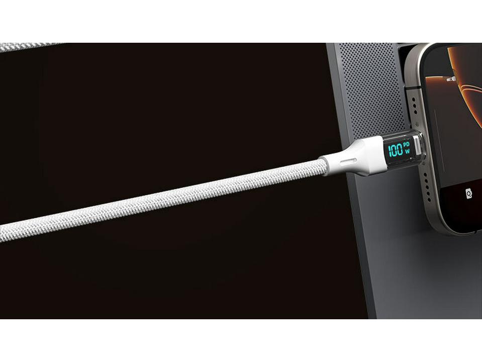 100W Transparent Fast Charging Dual Type-C Cable with Digital Display for Huawei & Apple Laptops