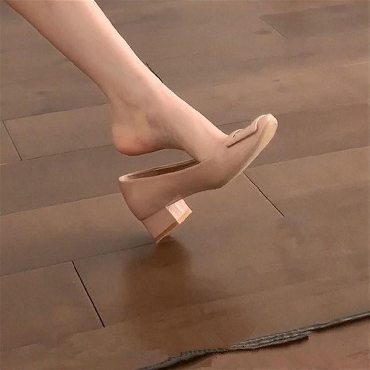 Single shoe women's 2024 new spring classic square buckle patent leather versatile thick heel commuting women's shoes