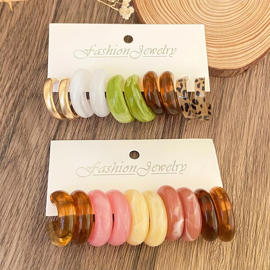 European and American Exaggerated Leopard Print Acrylic Earrings Set To C Ring Versatile Earrings Korean Version Ear Jewelry