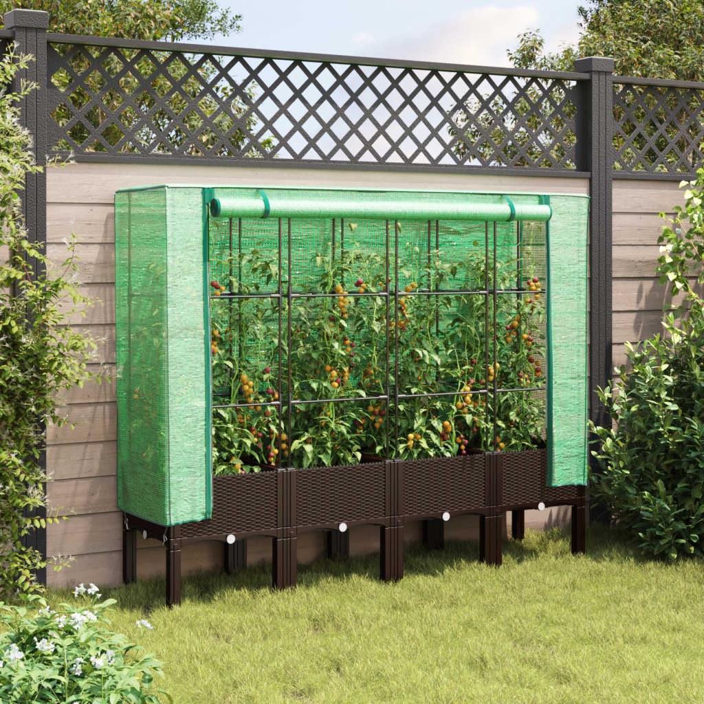 Vidaxl Raised Planter with Greenhouse, Rattan Look, 160X40X140 Cm