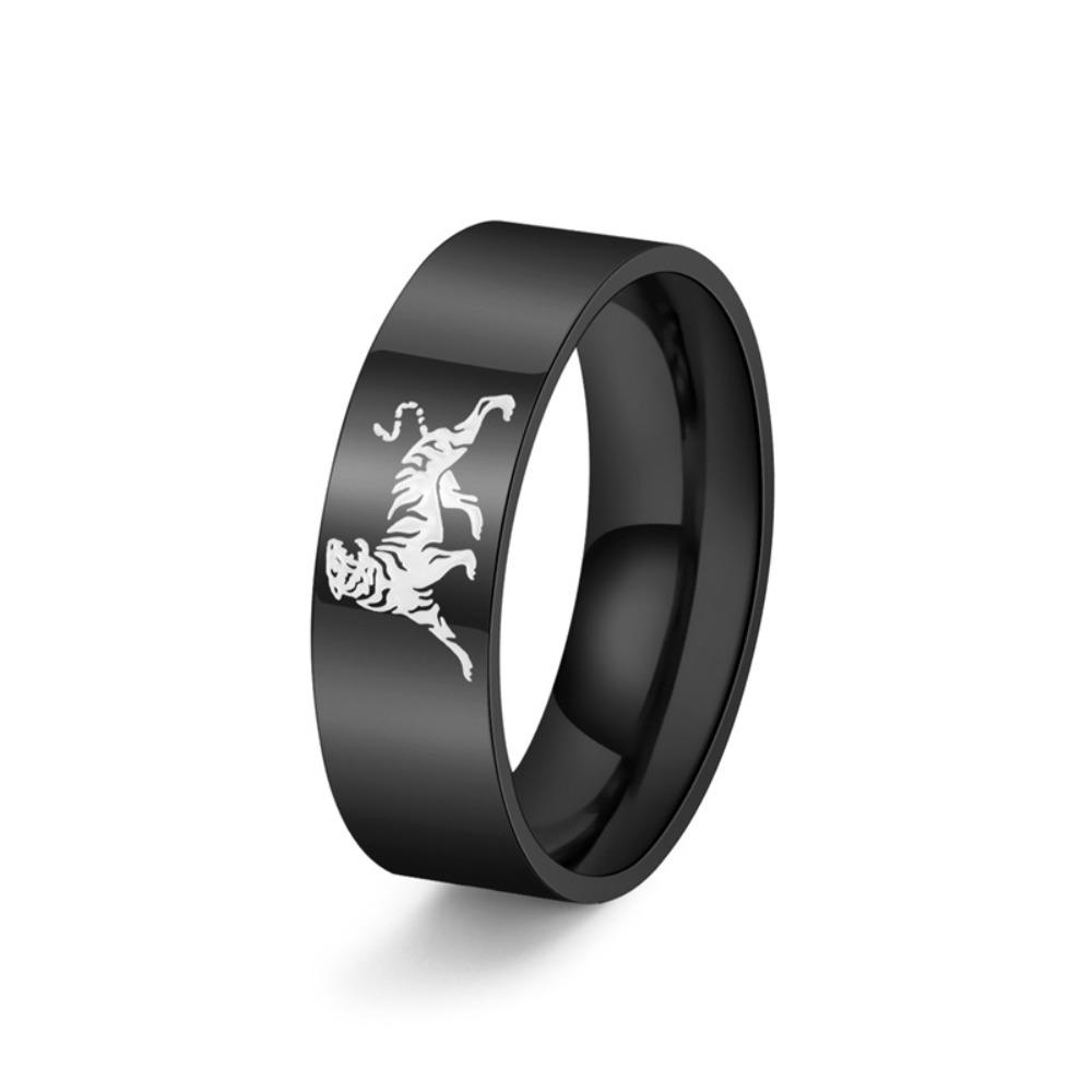 8MM Wide Mens Titanium Tiger Ring Smooth Surface Stylish Bold Fashion Jewelry