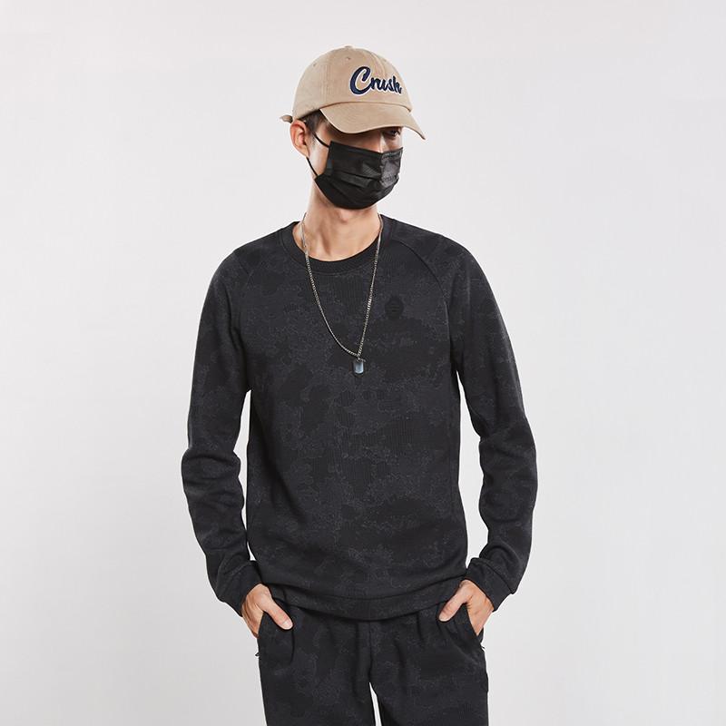 Li-Ning Düz Renk Günlük Bisiklet Yaka Raglan Bol Rahat Uzun Kollu Sweatshirt Erkek sweatshirt Siyah AWDU545-6