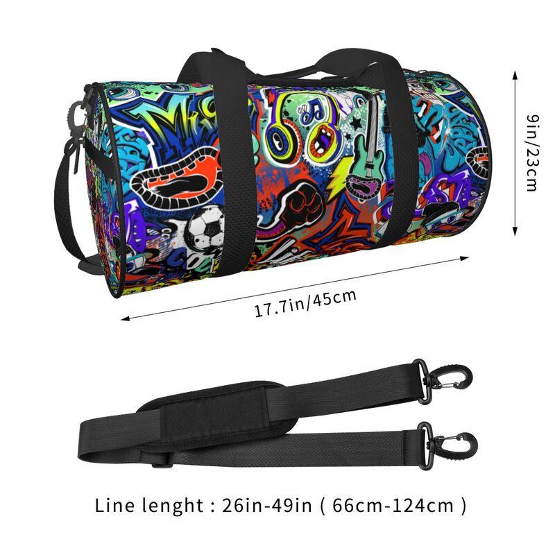 Abstract Grunge Graffiti Gitaar Muziek Gamepad Straatstijl Reizen Duffelbags Unisex Opvouwbaar Waterdicht Yoga Sportschool Sporttas