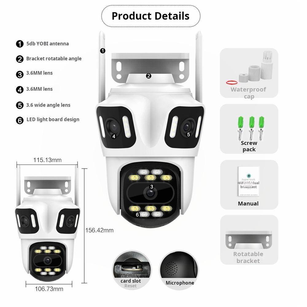 Outdoor 12MP Cameras Wifi IP Three Lens PTZ Auto Tracking Security Protection Smart CCTV Video Icsee Surveillance