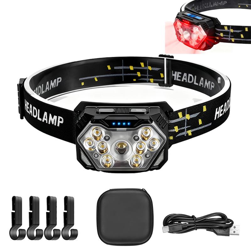 Rechageable Motion Sensor Headlight 9 Led Strong Light Headlamp Portable Fishing Camping Outdoor Head Lamp Work Flashlight