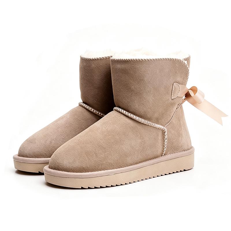 Neue Mode Damen Warme Schneestiefel Winterstiefel 100% Echtes Rindsleder Damen Stiefel Knöchelschuhe Größe 35-44