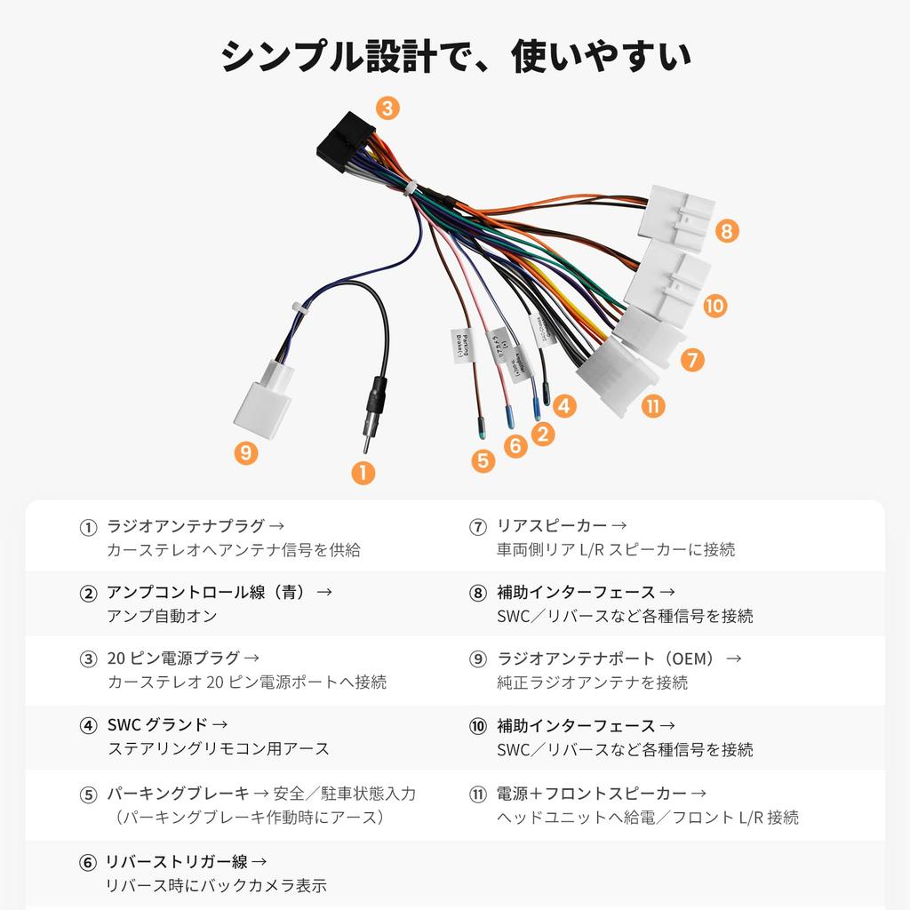 ATOTO AC-ITY10, car audio harness 10P/6P for Toyota Daihatsu cars.