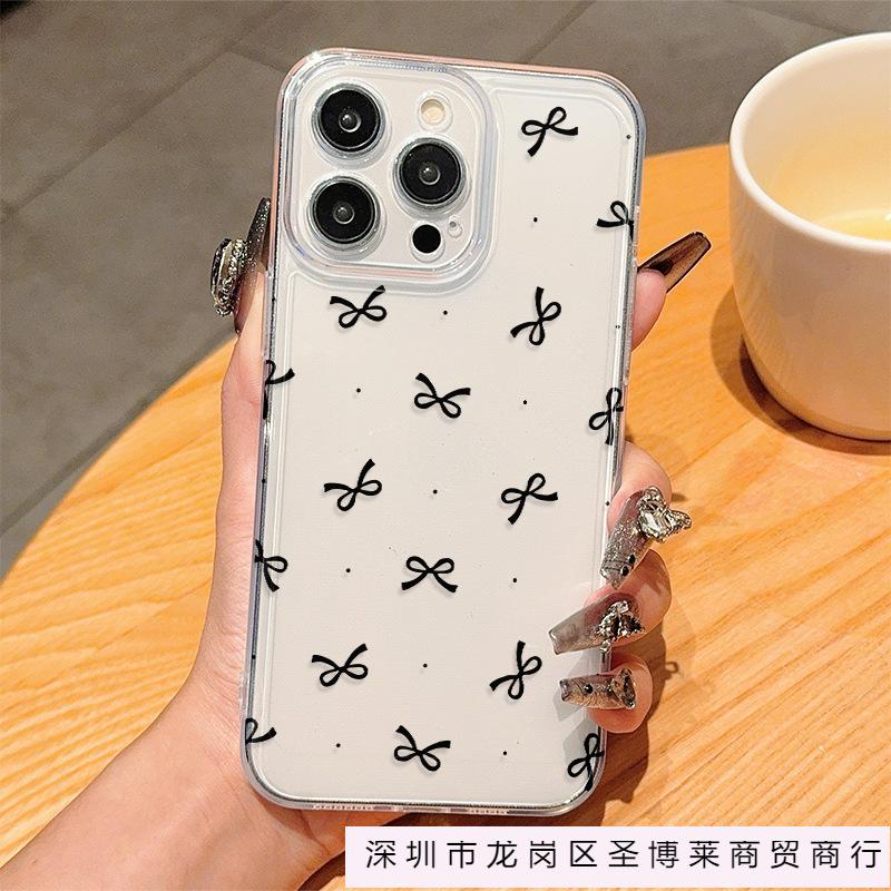 Simple Love Bow Transparent Phone Case for iPhone11/12/13 Apple 14/15/16 ProMax