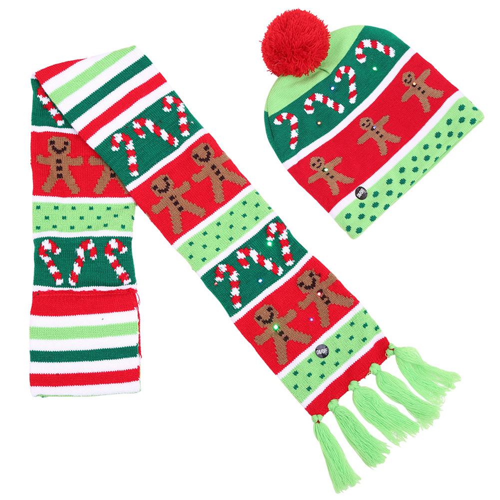 Unisex Christmas Halloween LED Lights Knitted Hat and Scarf Set Fashion Wear