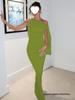 Women's Elegant One-Shoulder Summer Dress - Solid Color Draped Fashion