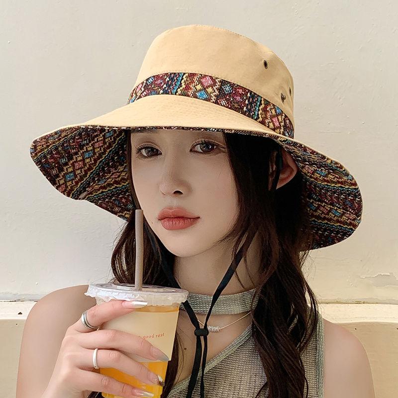 

Women s Summer Color Blocked Fisherman Hat UV Protection Sun Hats Breathable Western Cowboy Style Outdoor Travel Beach 56-58cm хаки
