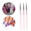 3pcs Nail Art Dotting Liner Brush UV Gel Painting Pen Drawing Tool Set Rhinestone Handle (Pink)