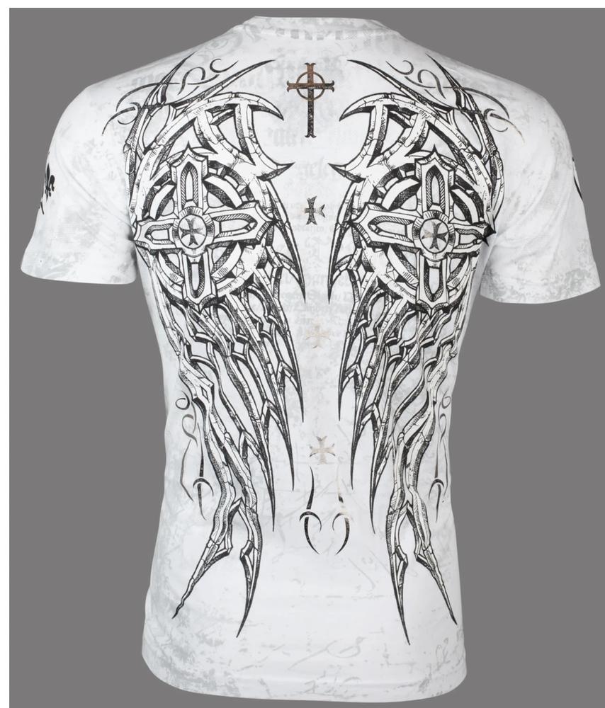 

Белая байкерская футболка унисекс Archaic By Affliction Spike Wings Cross