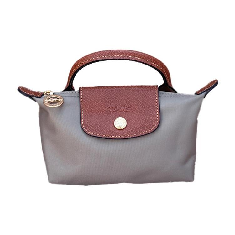 

Новая холщовая сумка-шоппер LONGCHAMP Le Pliage с кожаной отделкой, сумка-пельмень, женская сумка, серо-голубиный 34175089P55 17.0*5.6*10.9CM