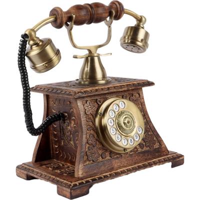 Deko-Telefon Dekoratives Schaustück - 25 cm  (Holz, Metall, Gold, Braun)
