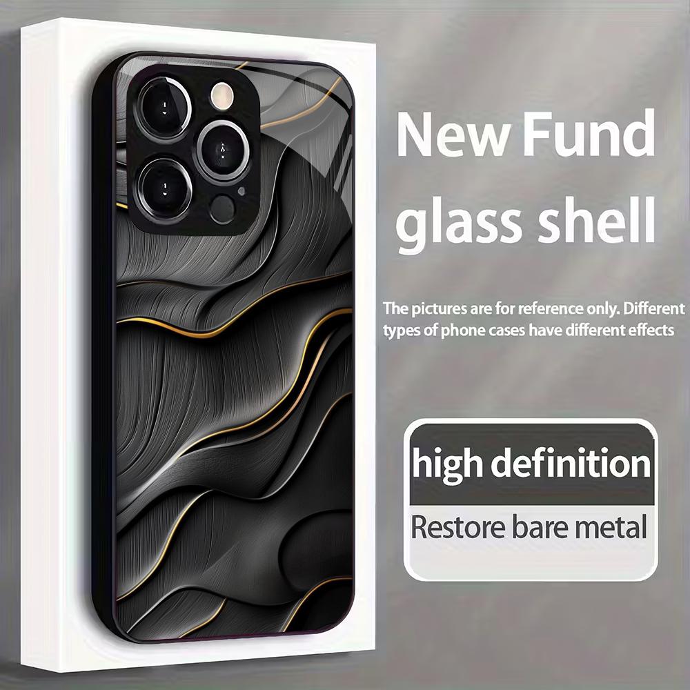 Schwarze strukturierte Muster-Hartglas-Handyhülle geeignet für iPhone 17 16 15 14 13 12 11 Pro/Max/Plus Sturzsichere Rückabdeckung