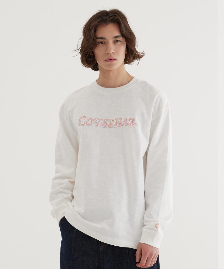 COVERNAT Slub Sketch Logo Graphic Long Sleeve White