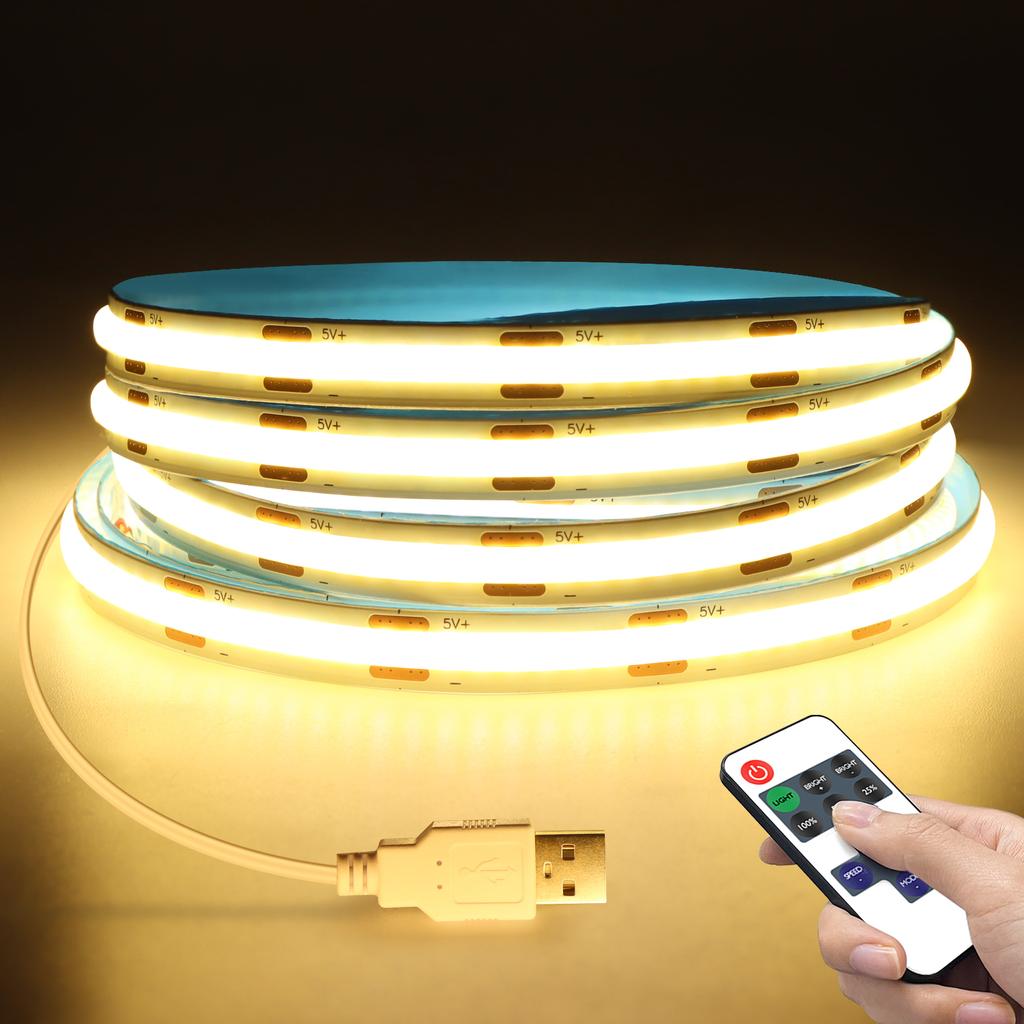 5V COB LED Strip Light 320 LEDs/M High CRI Dimmable Lamp for Bedroom Kitchen Wardrobe TV Backlight with RF Remote