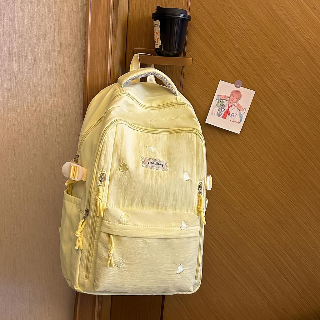 Schoolbag gentle light pink love embroidery girl heart backpack junior high school student party atmosphere class travel schoolbag