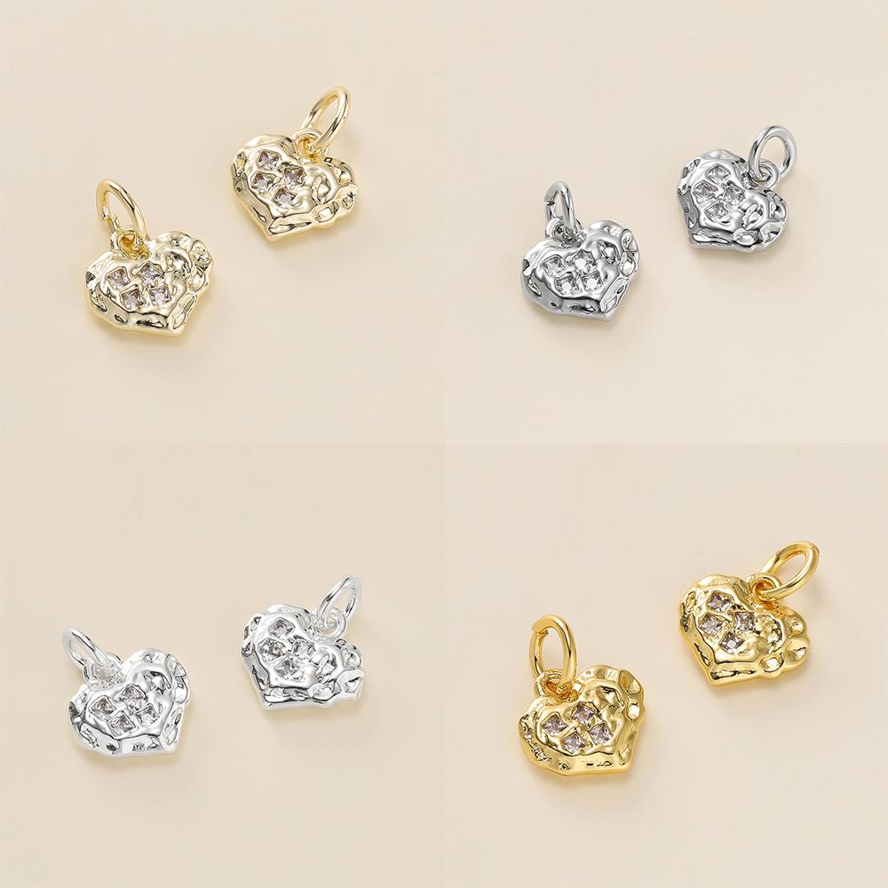 2Piece/Lot 14/18K Gold Color Plated Heart Shape Pendants with Zircon for DIY Bracelets Necklace Jewelry Making Accessories