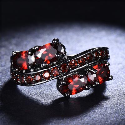 Women's Fashion Black Gold Color Birthstone Ring Engagement Wedding Jewelry Size 6-10