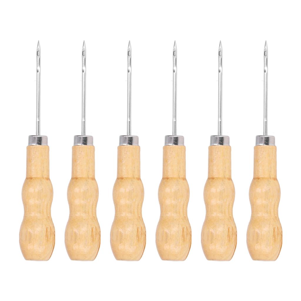 10Pcs Leather Sewing Awl Wooden Handle 125mm Length Hand Tool Set Kit for Repairing DIY