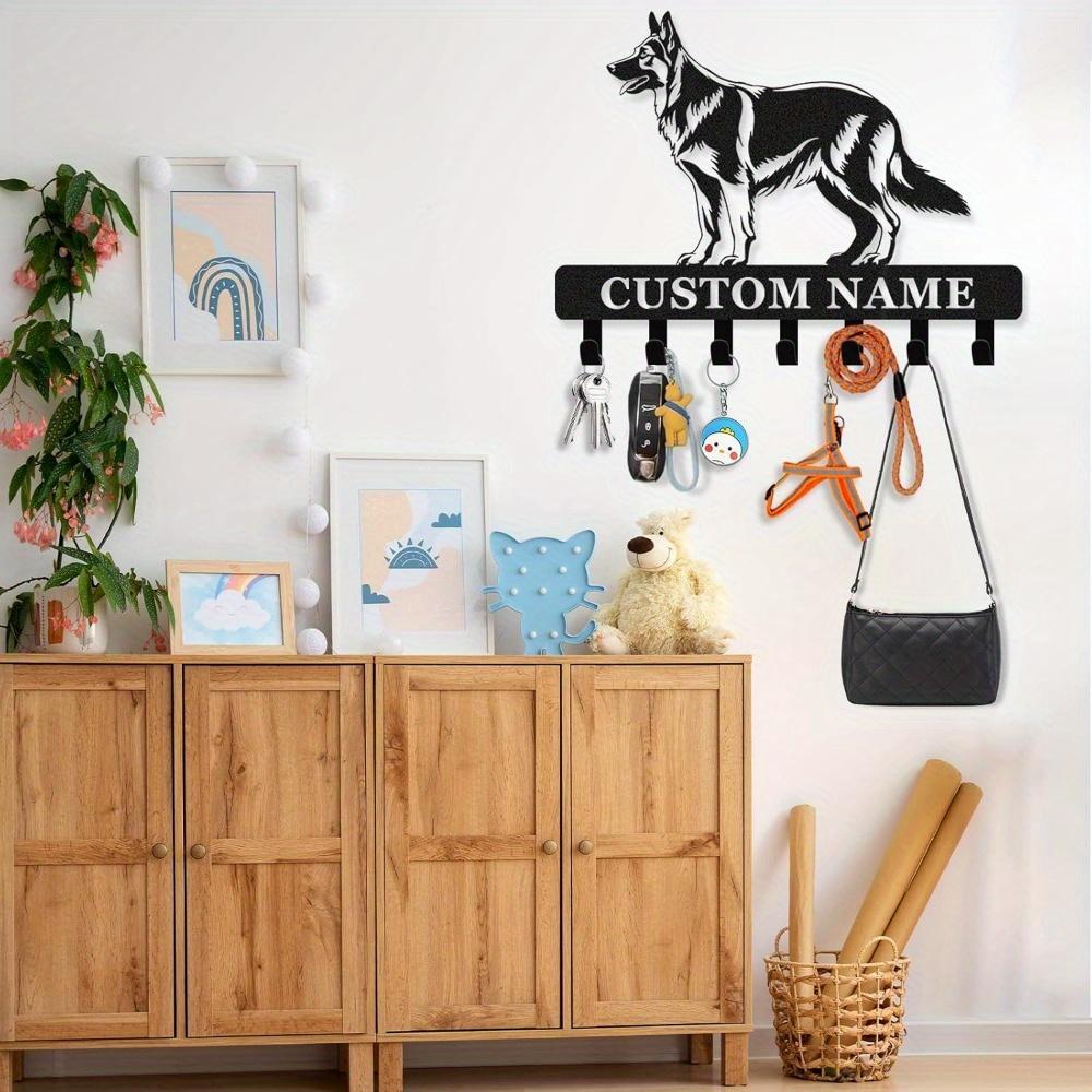 Metal Wall Art Dog Leash Holder Customizable Key Hook Rack Coat Hanger Gift for Dog Lovers Entryway Decor