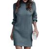 Women's Mock Neck Sweater Dres Long Lantern Sleeve Rib Knit Stretch Bodycon Sweater Dress