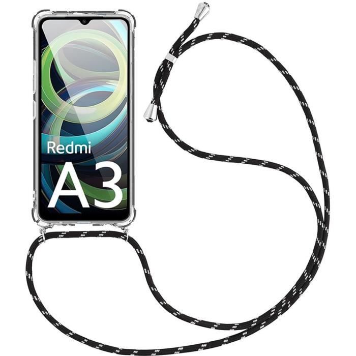 Coque - E.F.CONNECTION - Pour Xiaomi Redmi A3 - Protection Antichoc - Bandoulière Ajustable - Silicone Noir