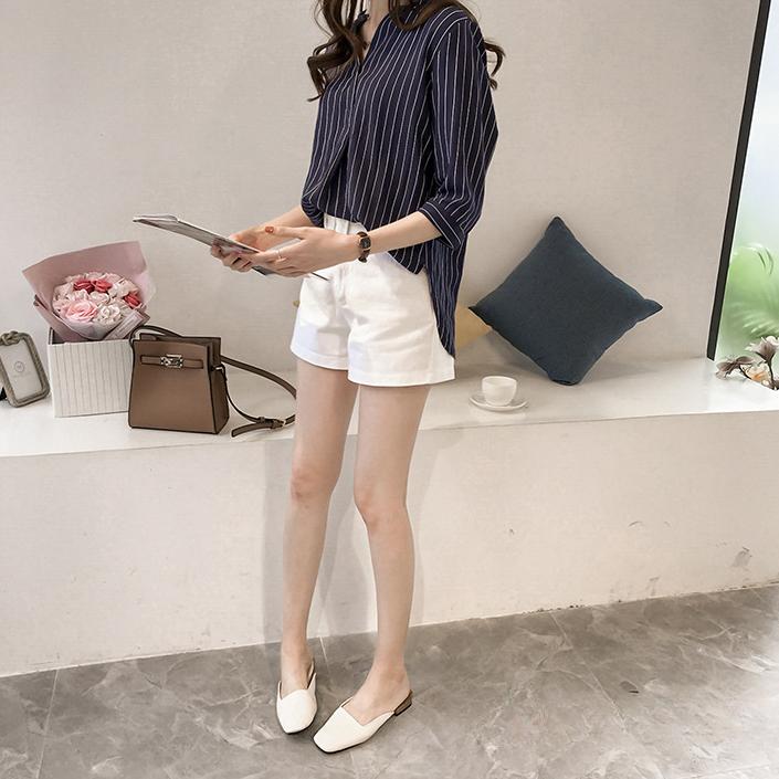 Letní košile Dámská tříčtvrteční rukáv Korejská velká velikost Tričko s kulatým výstřihem Pruhovaná košile Dámská šifonová košile