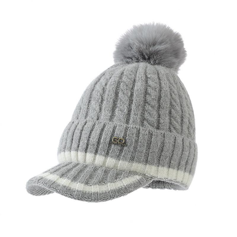 Czapka dziergana z pomponem, Gruba ciepła czapka z polaru, Wełniana czapka rekreacyjna na zewnątrz, Damska zimowa wełniana czapka dziergana, Wiatroodporna czapka podróżna na zewnątrz